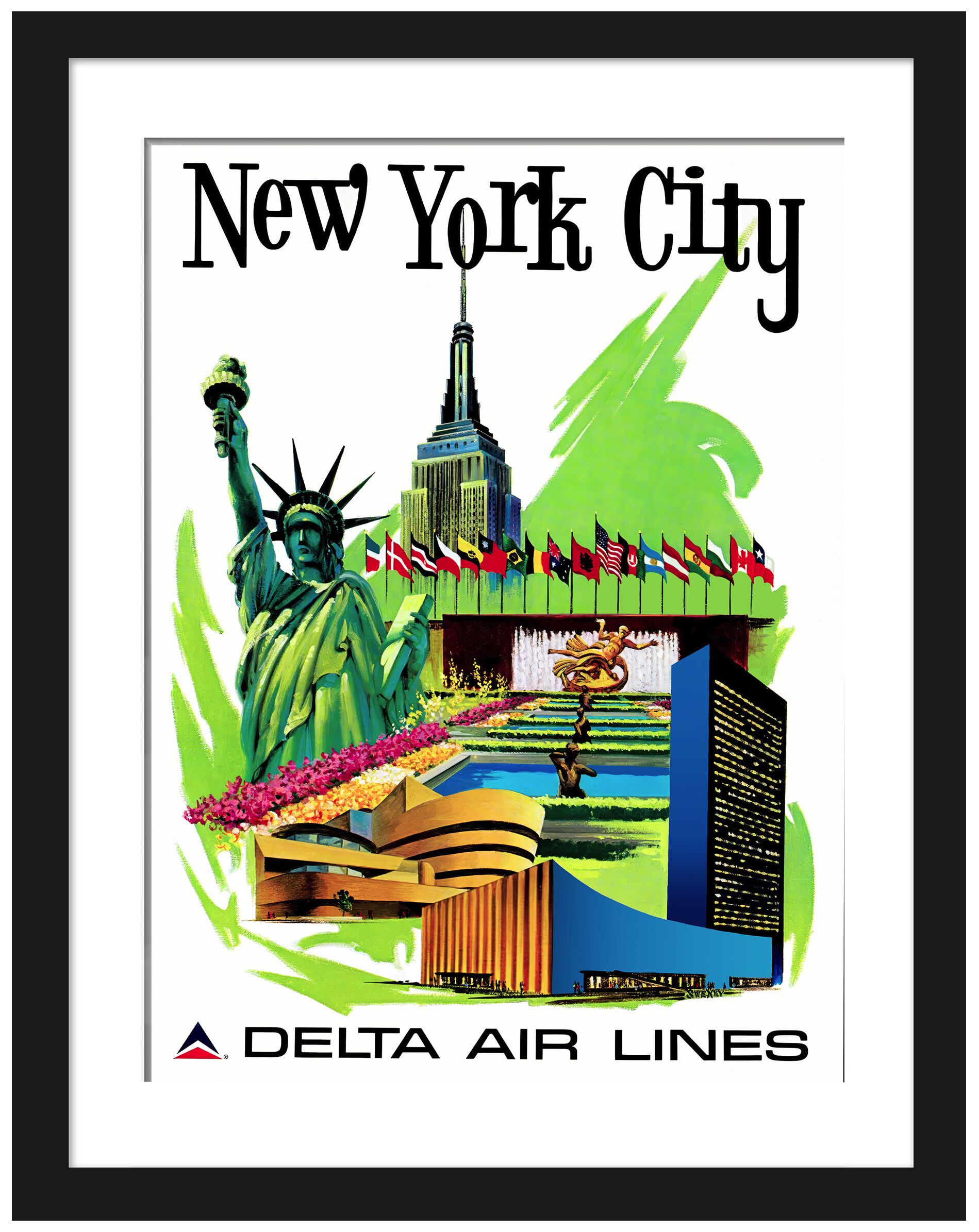 1960's New York City Delta Air Lines travel poster reproduction