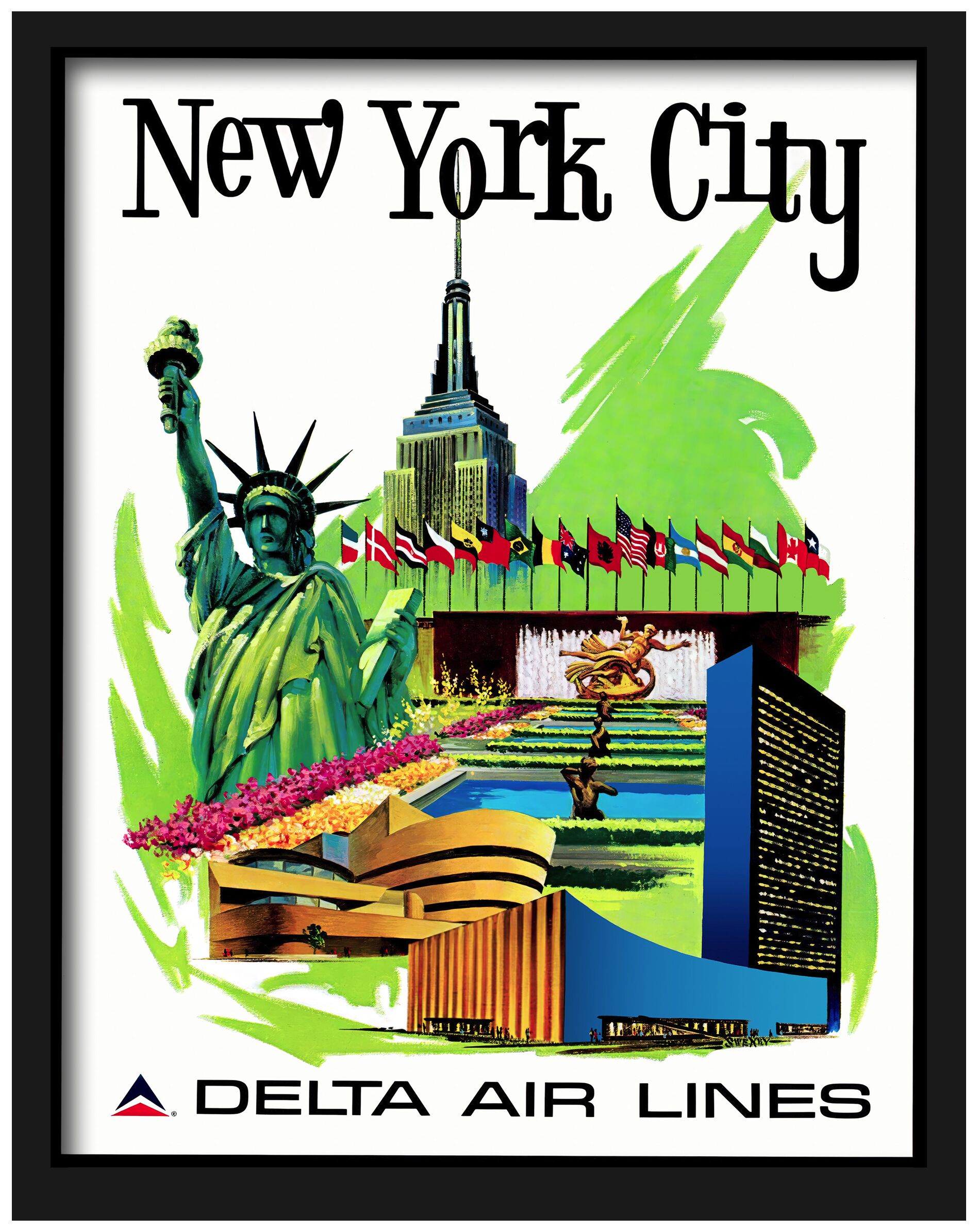 1960's New York City Delta Air Lines travel poster reproduction