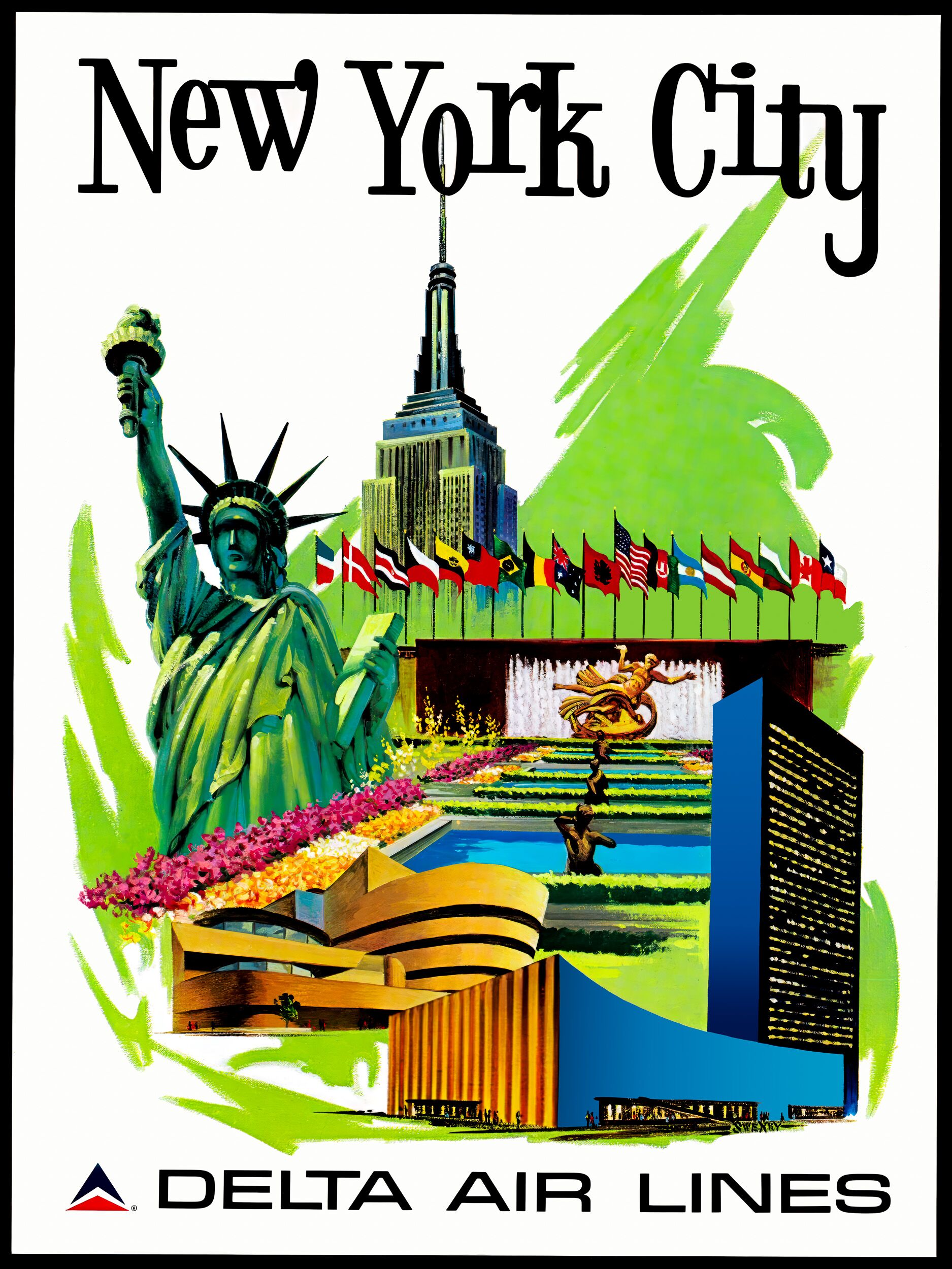 1960's New York City Delta Air Lines travel poster reproduction