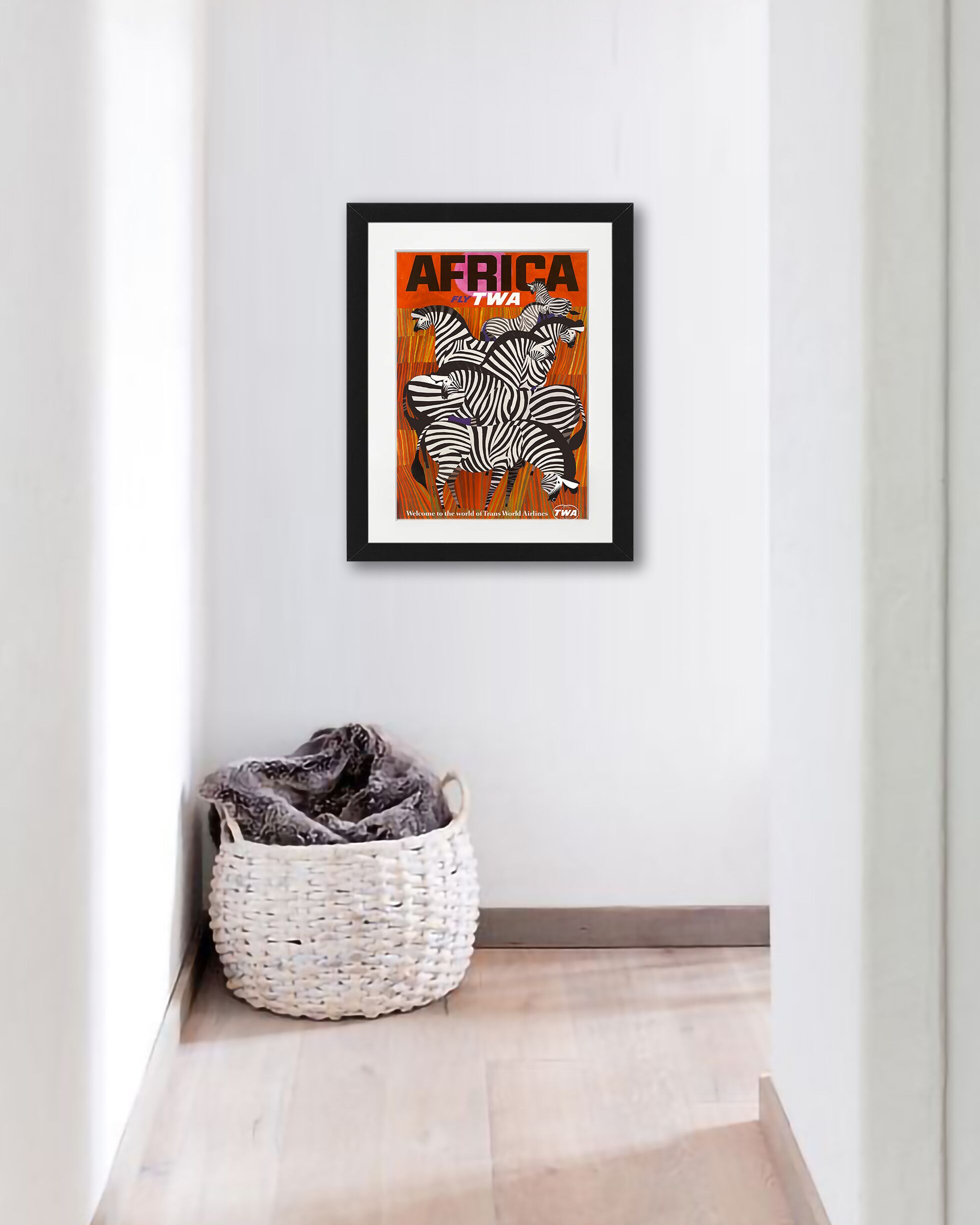 TWA Africa travel poster featuring zebras