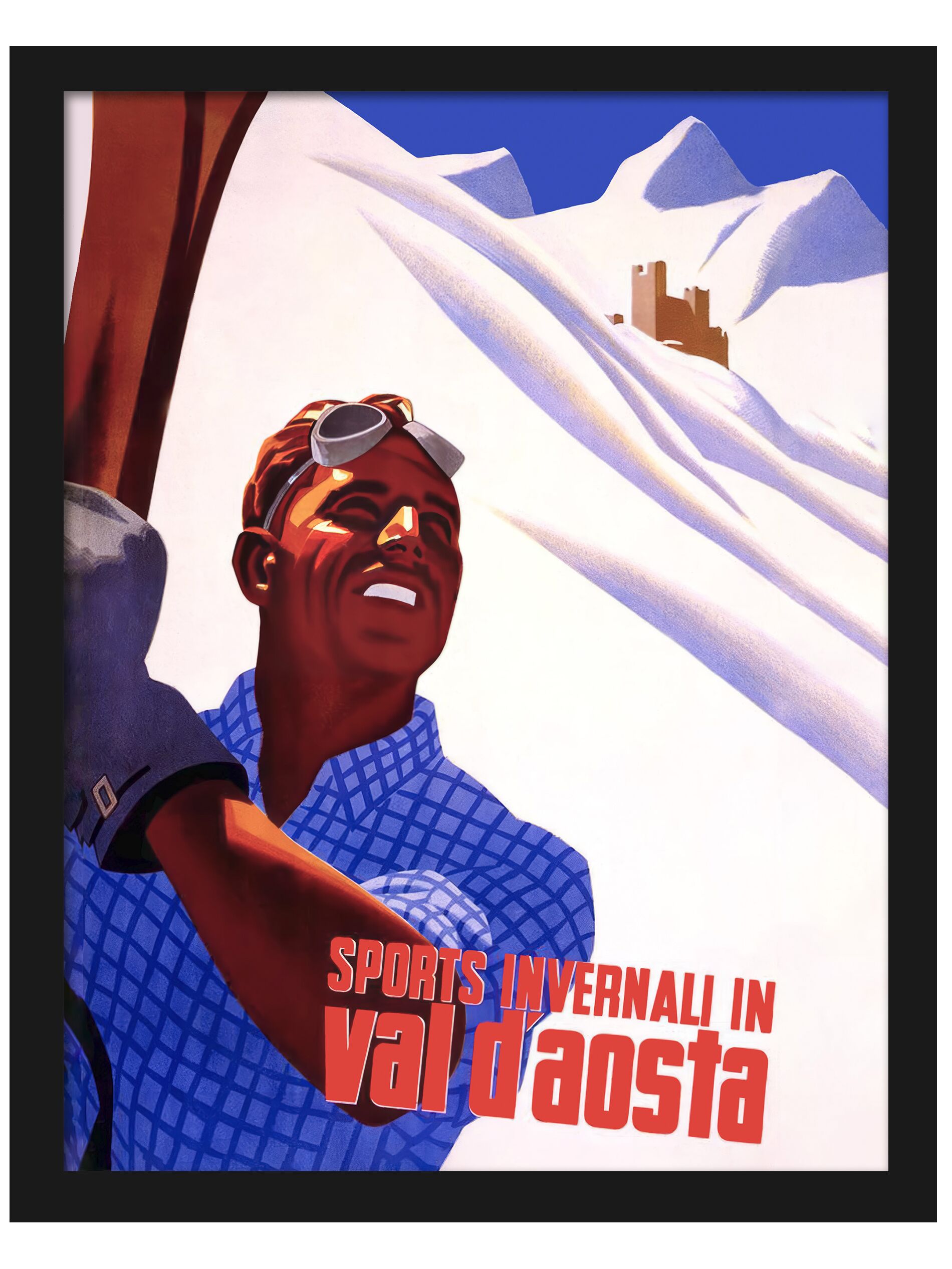 1937 Val D'Aosta Ski Poster by Mario Puppo featuring a skier in the Italian Alps
