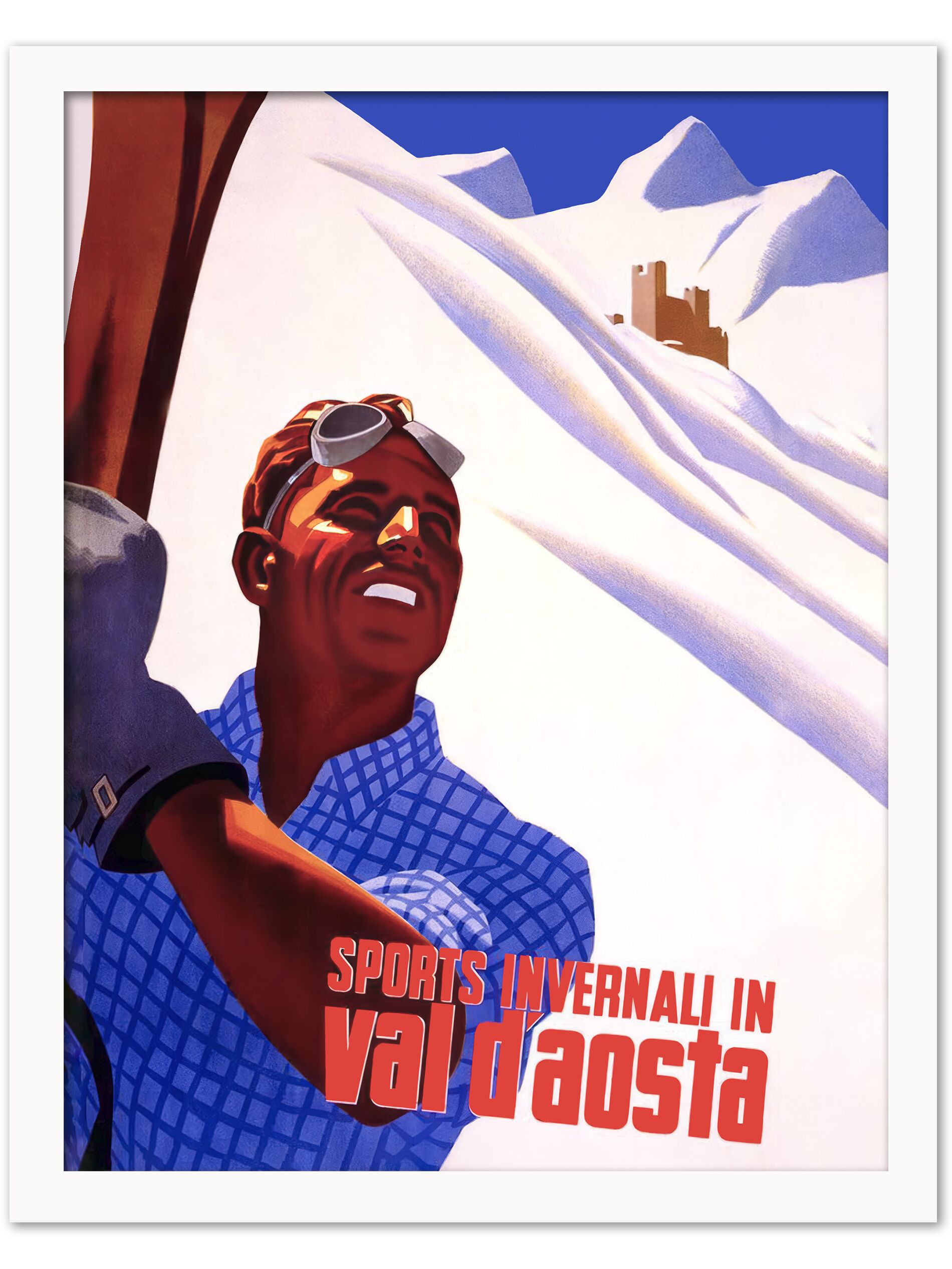 1937 Val D'Aosta Ski Poster by Mario Puppo featuring a skier in the Italian Alps