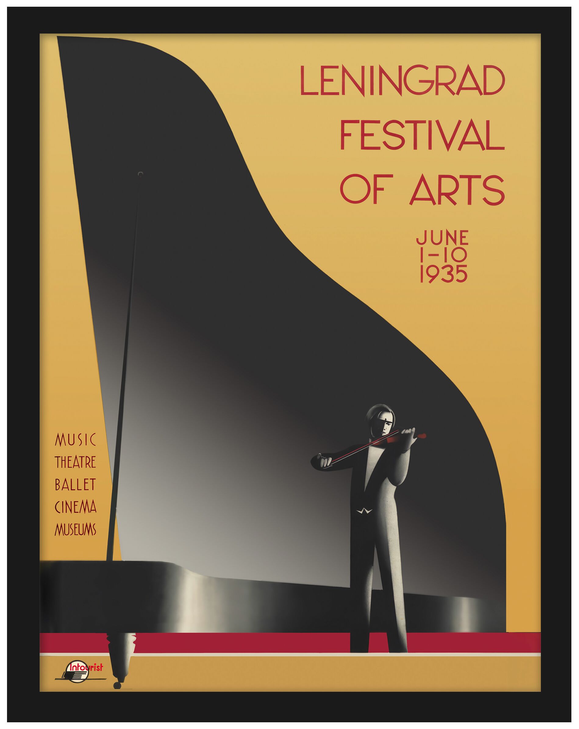 Reproduction of the 1935 Leningrad Arts Festival promotional poster featuring abstract art elements