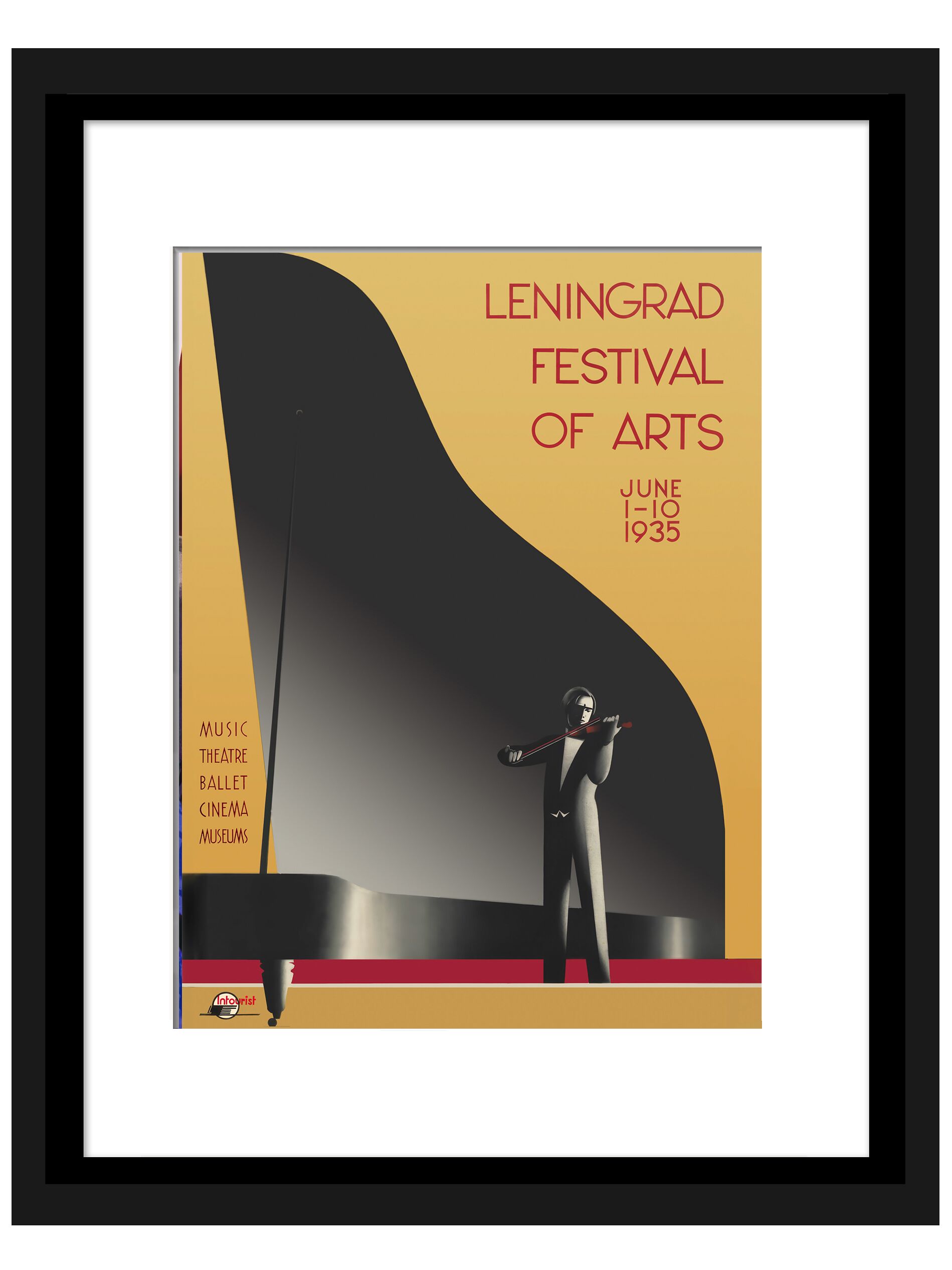 Reproduction of the 1935 Leningrad Arts Festival promotional poster featuring abstract art elements