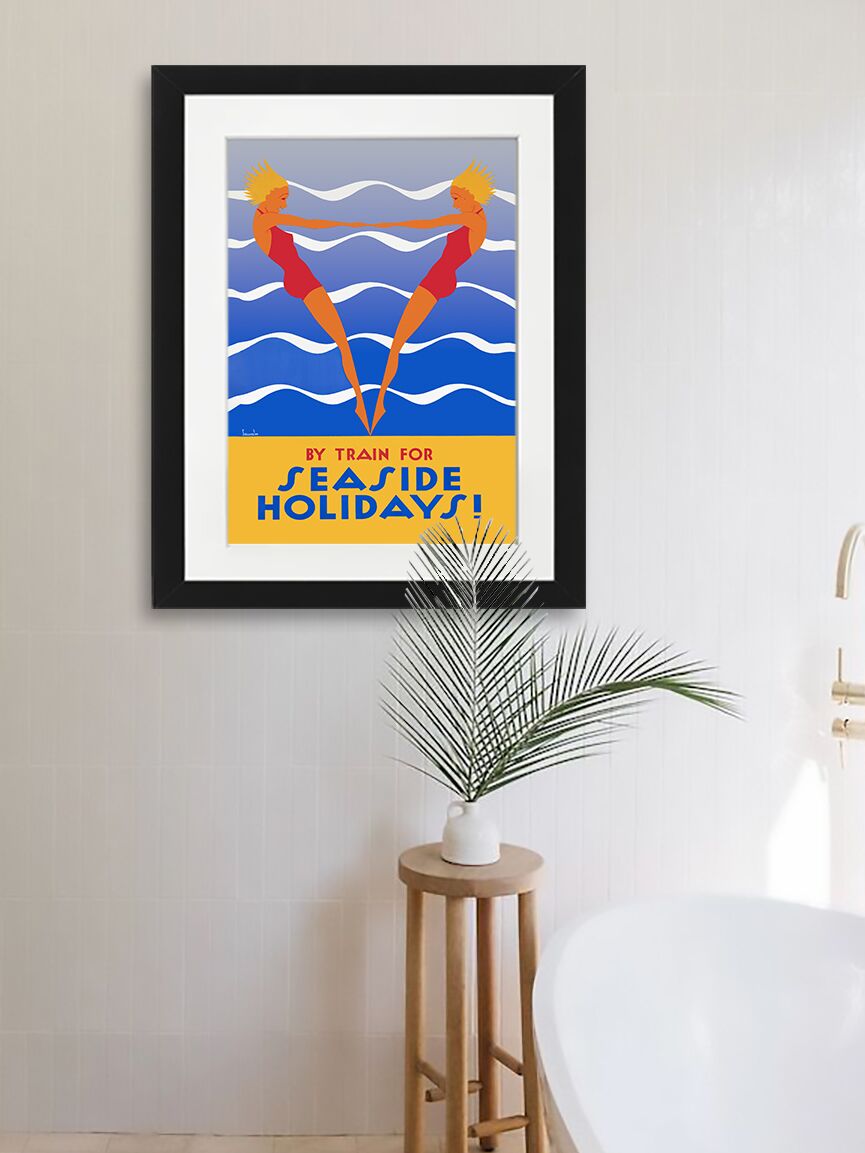 Vintage 1936 "By Train for Seaside Holidays!" Travel Poster