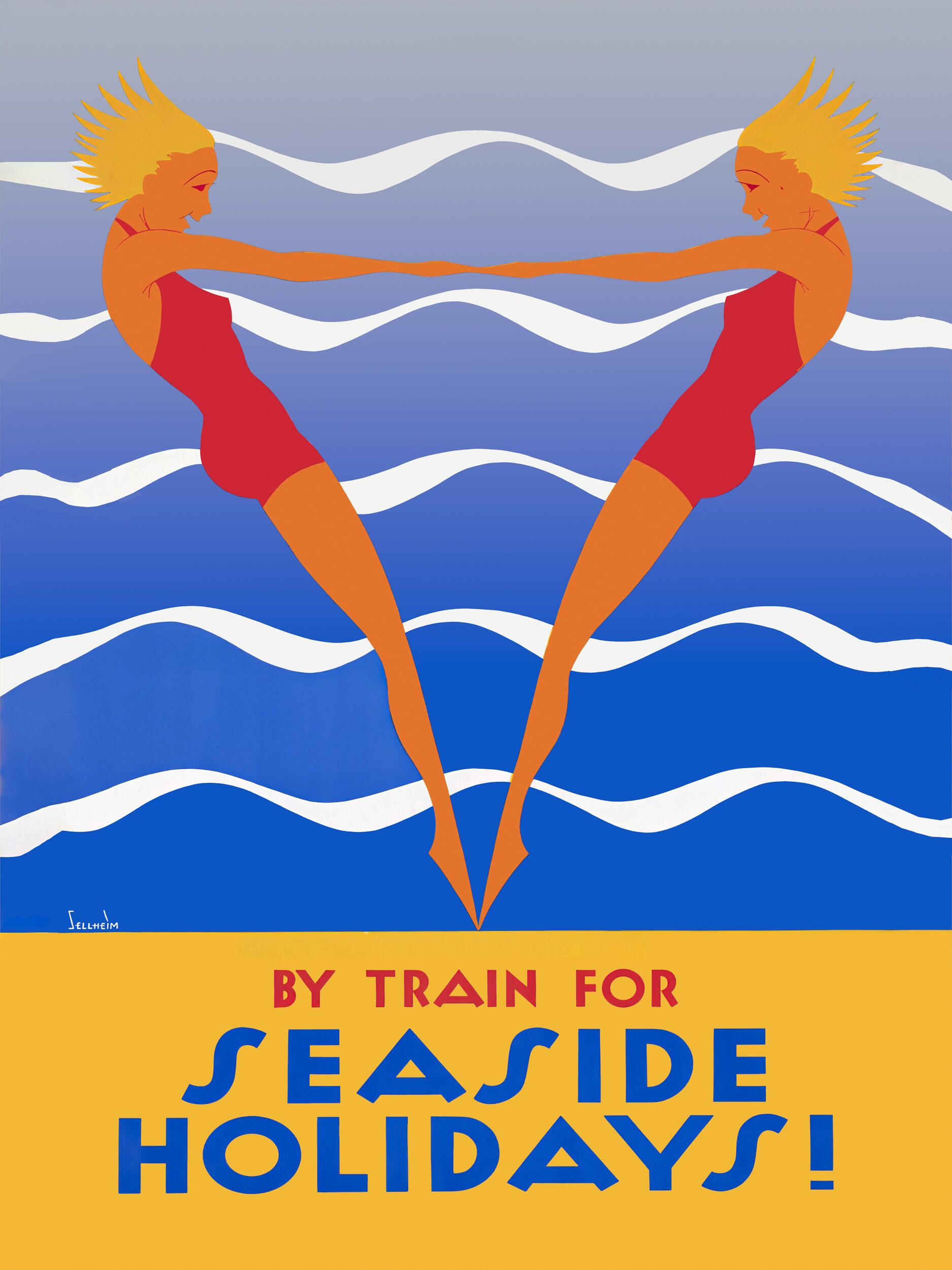 Vintage 1936 "By Train for Seaside Holidays!" Travel Poster