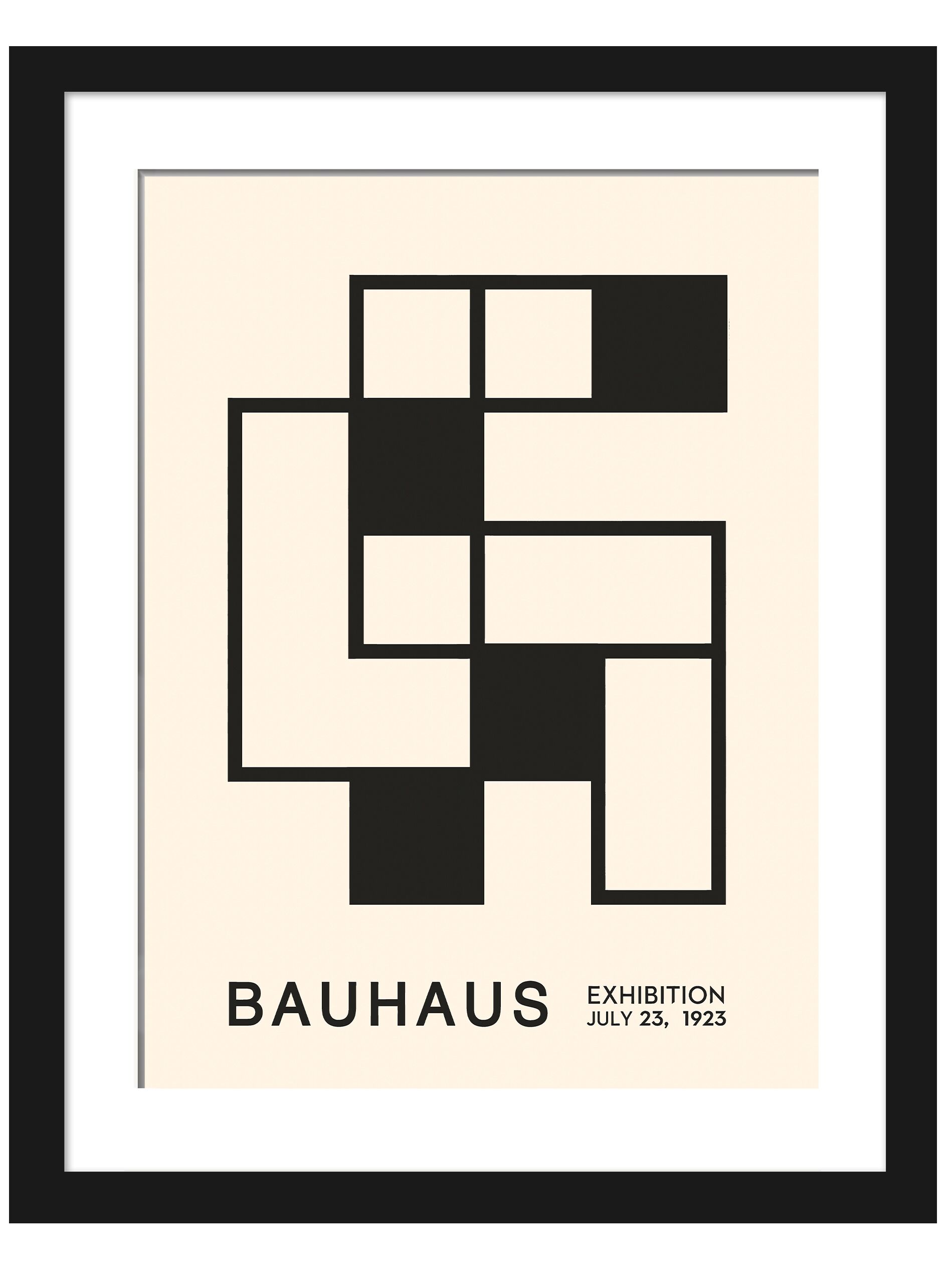 923 Bauhaus exhibition poster with minimalist black and white geometric design